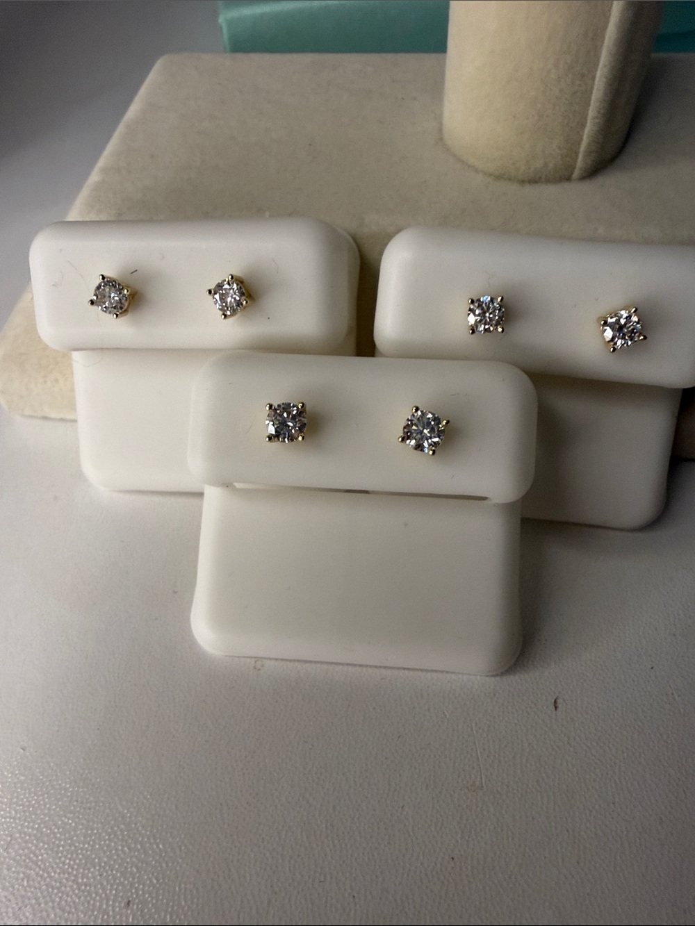 Sterling Silver Gold 4mm Moissanite Stud Earring Set MSRP $700